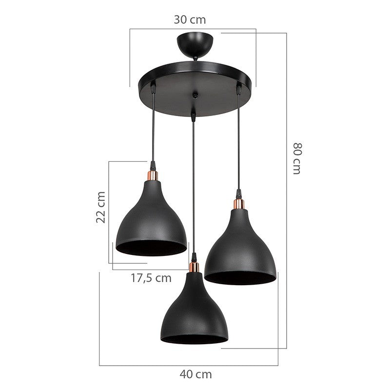Plafonnier suspension luminaire Lofty Å27 noir D40x80cm