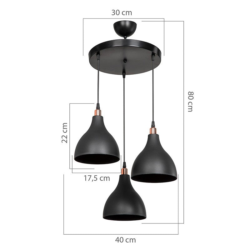 Plafonnier suspension luminaire Lofty Å27 noir D40x80cm