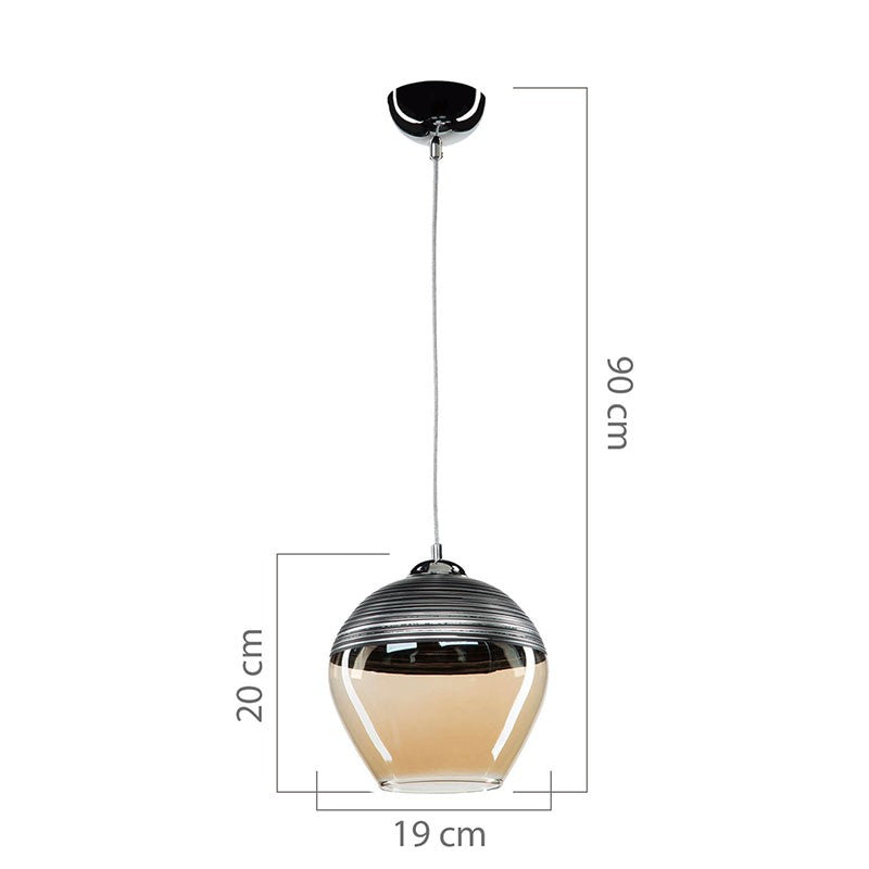 Plafonnier suspension luminaire Å27 métal anthracite-verre beige D19x90cm