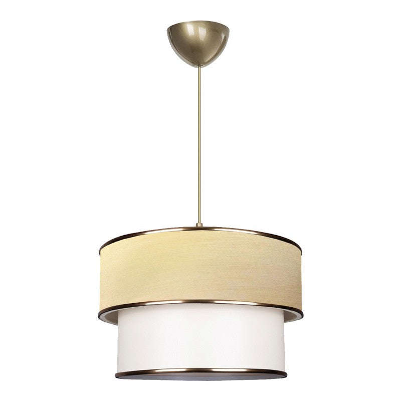 Plafonnier suspension luminaire E27 écru-doré D30x20cm