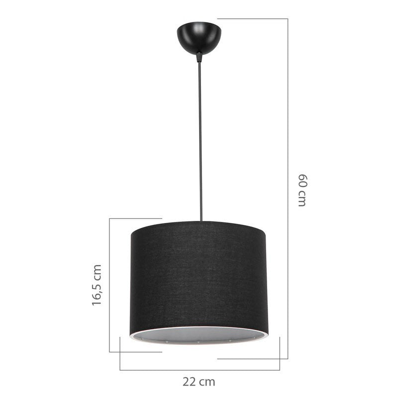 Plafonnier suspension luminaire Å27 noir D22x60cm