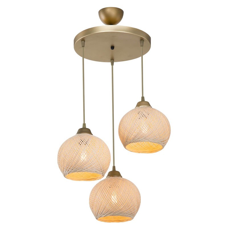 Plafonnier suspension luminaire crème-or D40x75cm