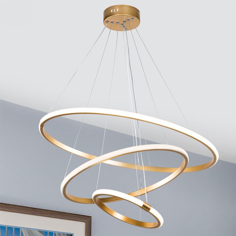 Plafonnier suspension luminaire LED 60-80W doré D60x100cm