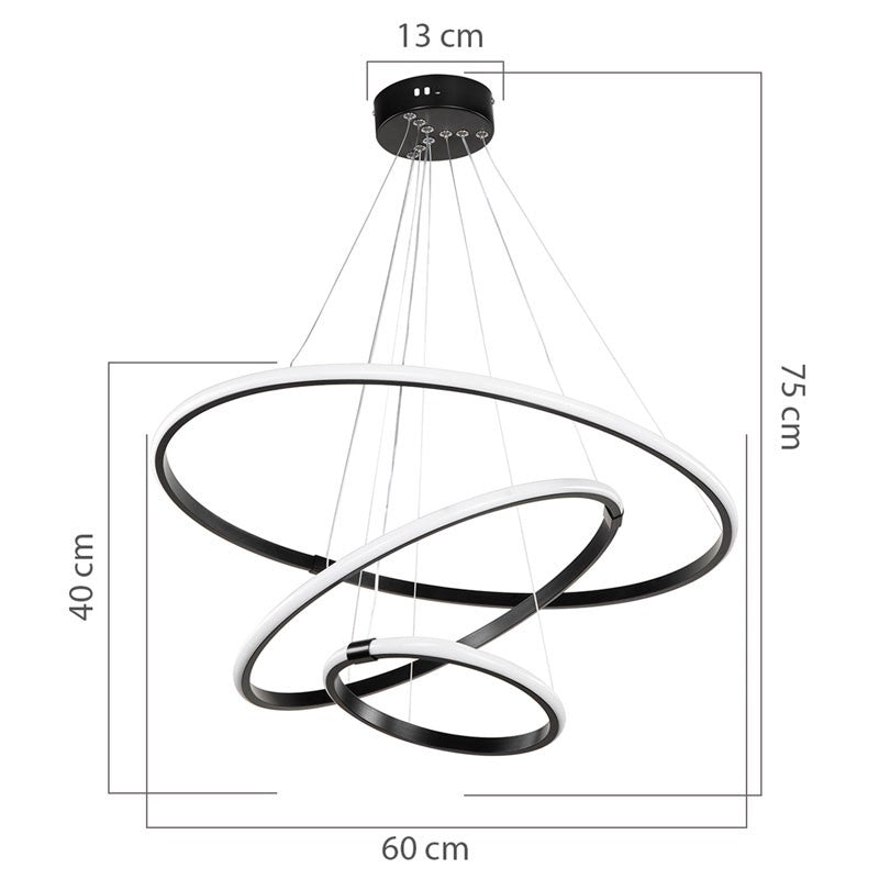Plafonnier suspension luminaire LED 60-80W noir D60x100cm