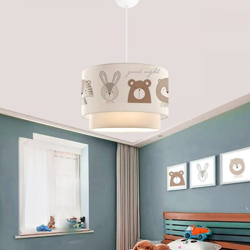 Plafonnier suspension luminaire pour enfants E27 blanc-gris-marron D30x20cm