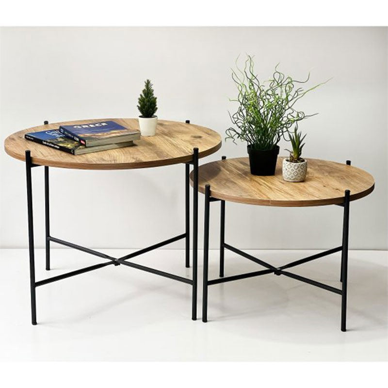 Lot de 2 table basse bois chêne noir 65x65X50 cm