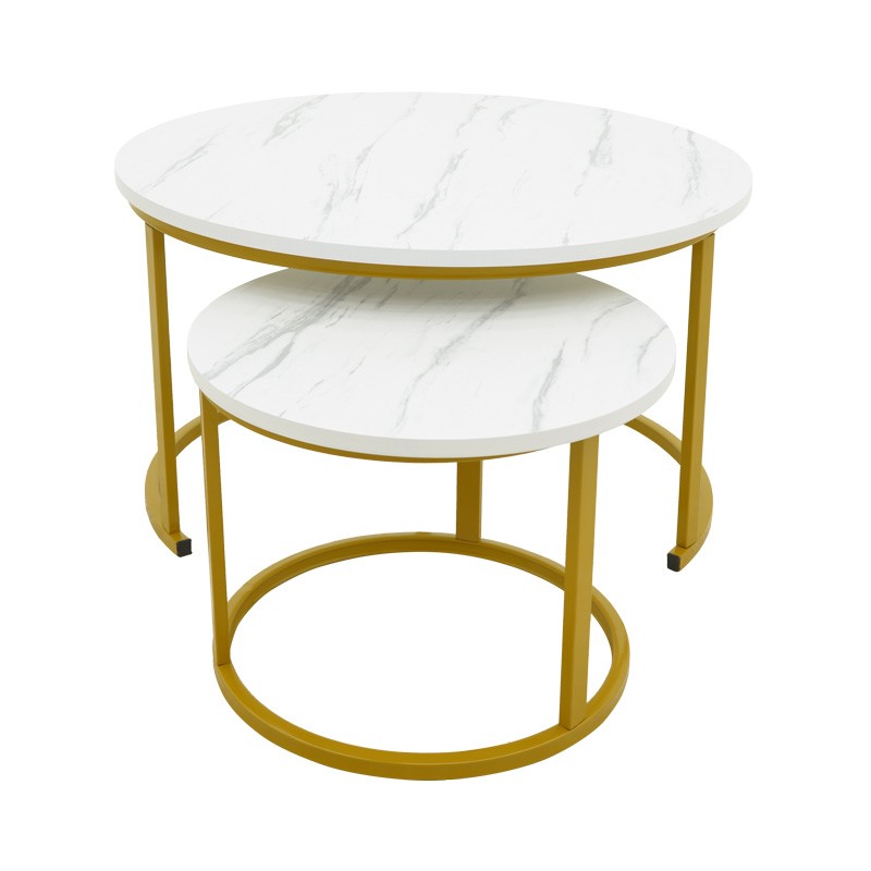 Lot de 2 Table basse 2 mdf aspect marbre blanc 80x80x45 cm