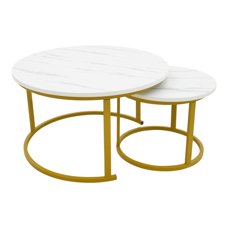 Lot de 2 Table basse 2 mdf aspect marbre blanc 80x80x45 cm