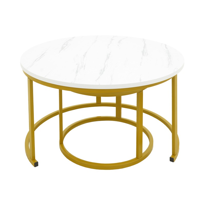 Lot de 2 Table basse 2 mdf aspect marbre blanc 80x80x45 cm