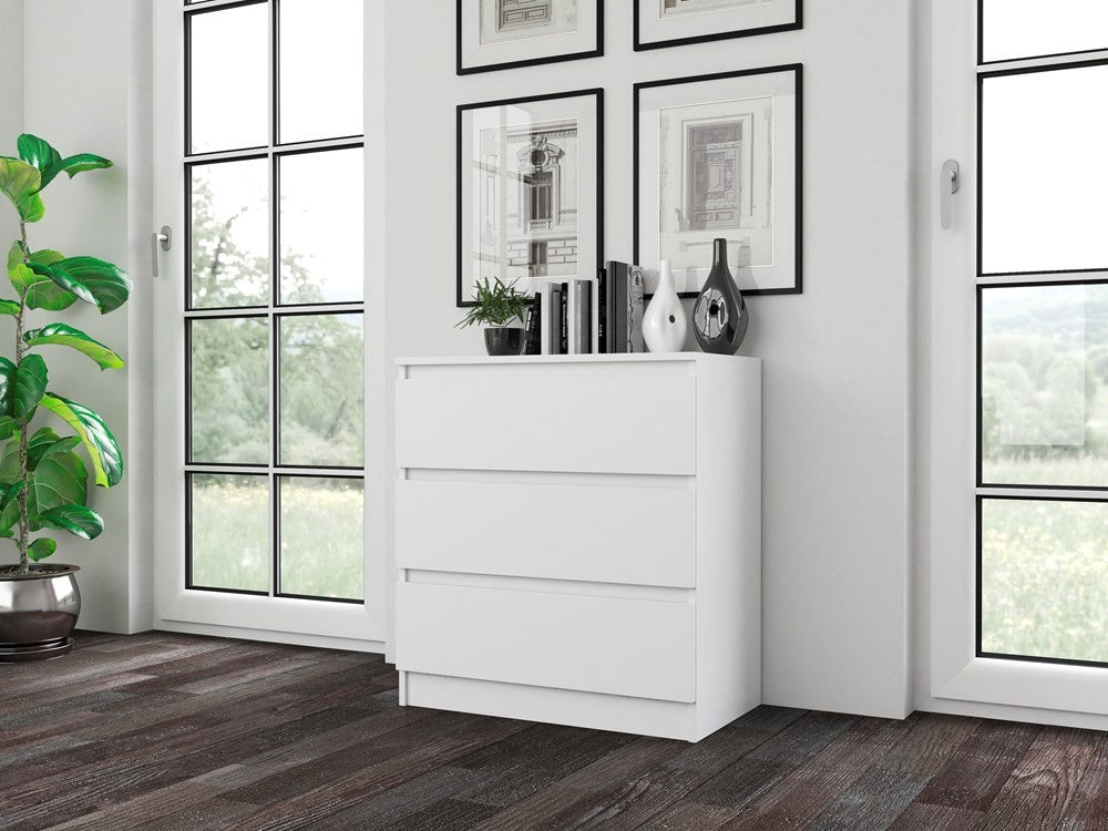 Commode 3 tiroirs 75x40x70 cm blanche