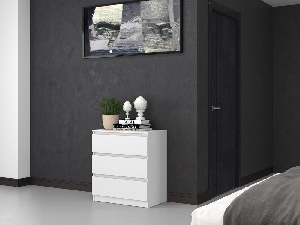 Commode 3 tiroirs 75x40x70 cm blanche