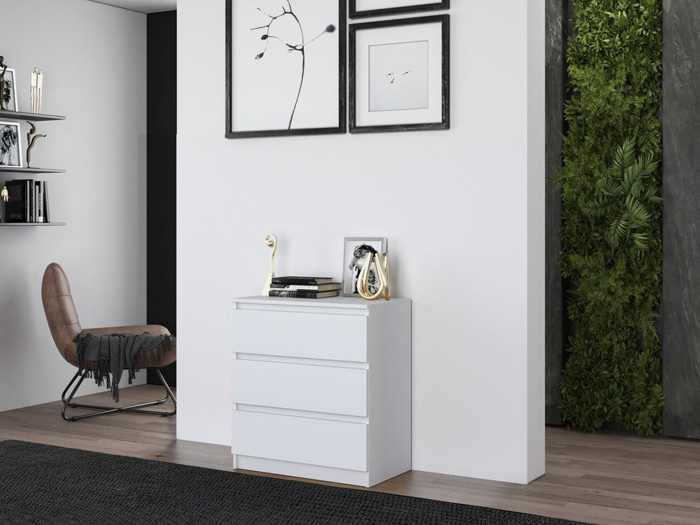 Commode 3 tiroirs 75x40x70 cm blanche