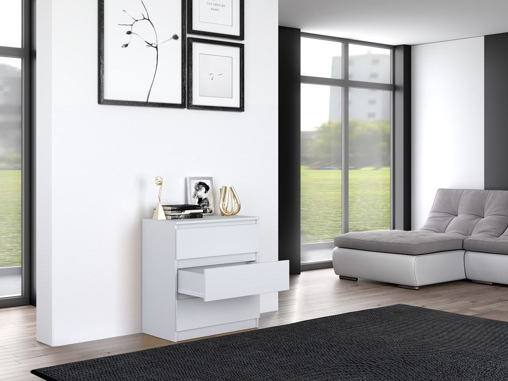 Commode 3 tiroirs 75x40x70 cm blanche