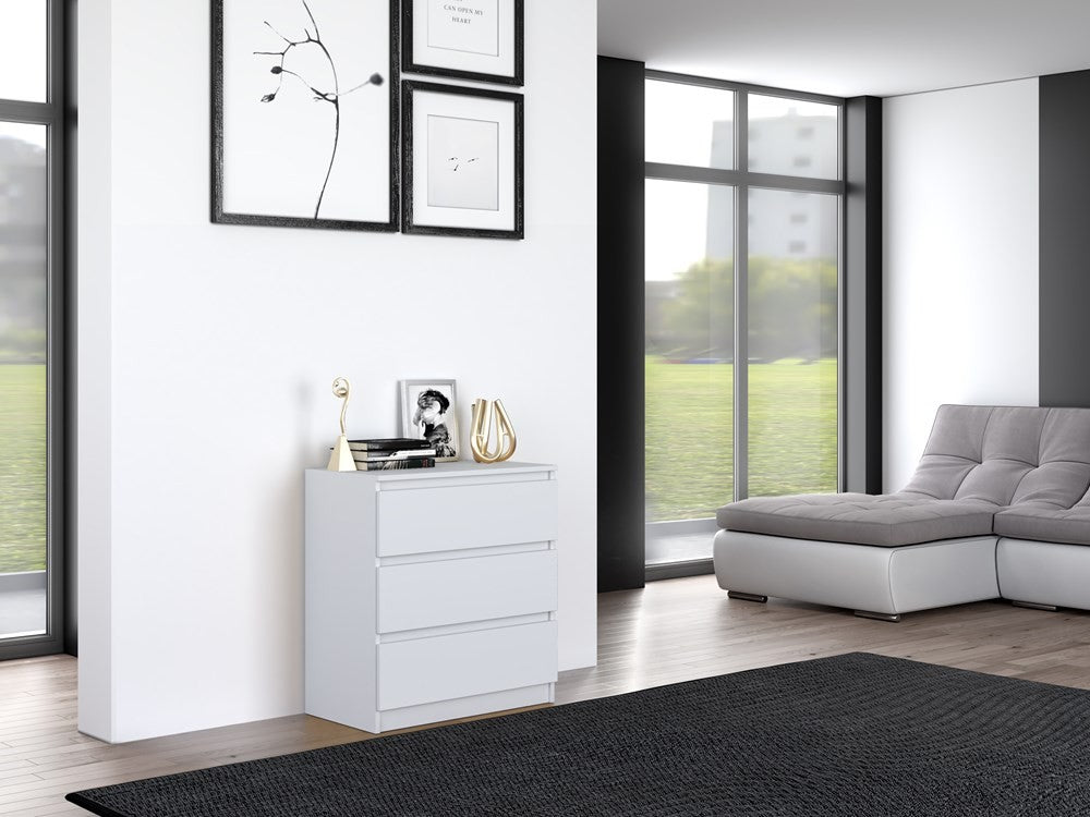 Commode 3 tiroirs 75x40x70 cm blanche