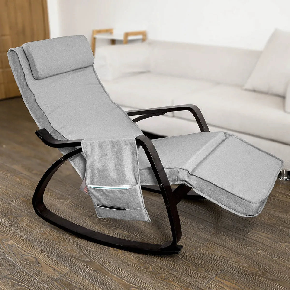 Fauteuil a Bascule Repose-Pieds, Appui-tête réglables et Poche latérale