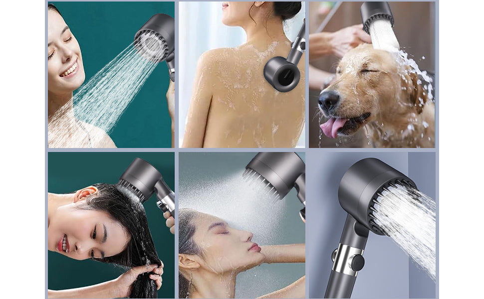 Pommeau de Douche massage Haute Pression Economiseur d'eau filtre Anti Calcaire 1.5M + Support