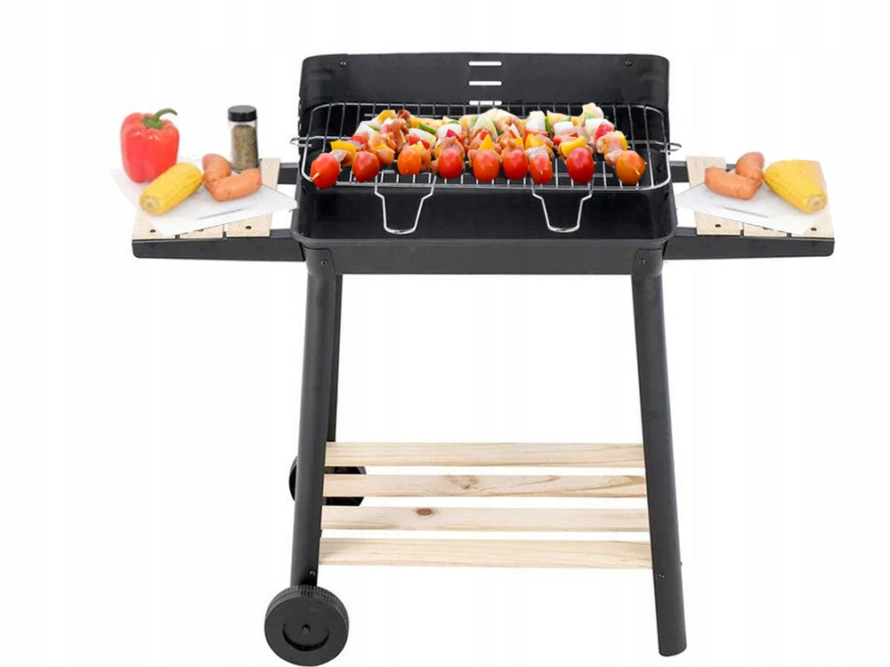 Barbecue charbon avec étagères en bois 94X78X42 cm
