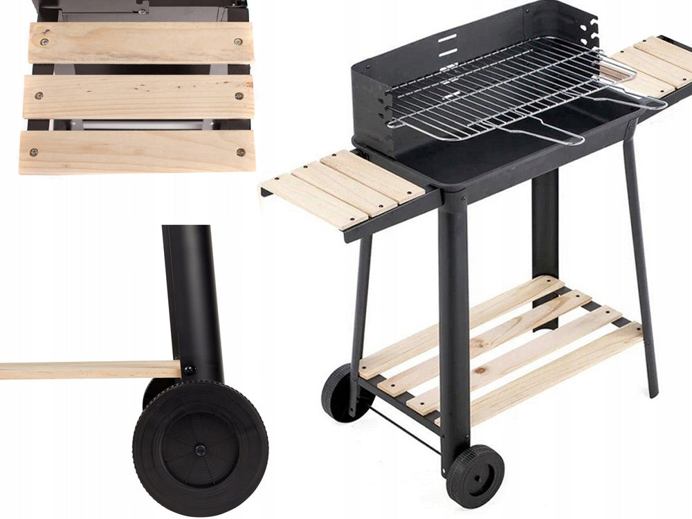 Barbecue charbon avec étagères en bois 94X78X42 cm