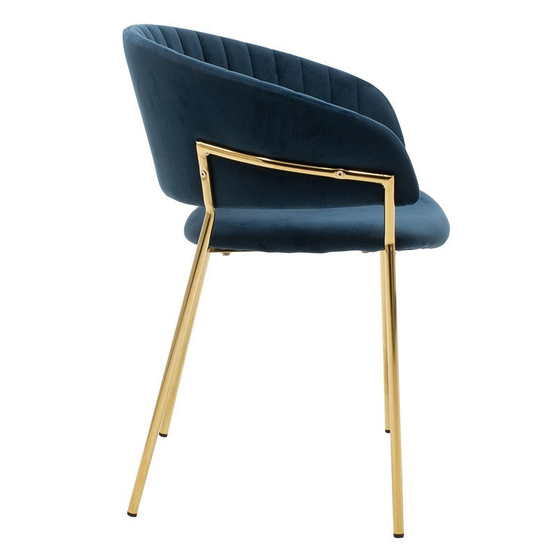 Fauteuil métallique Maggie doré brillant avec velours bleu