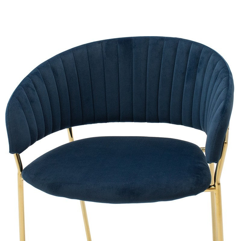Fauteuil métallique Maggie doré brillant avec velours bleu