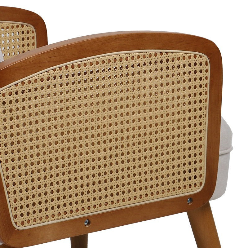 Fauteuil Ricco tissu beige-pe rotin naturel-hévéa noyer