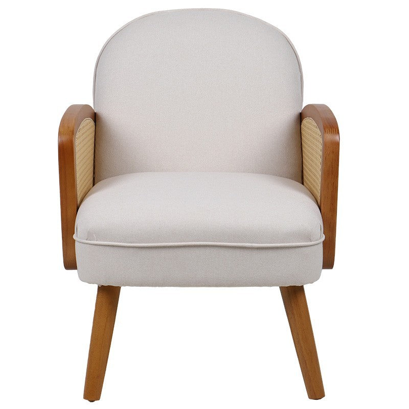 Fauteuil Ricco tissu beige-pe rotin naturel-hévéa noyer