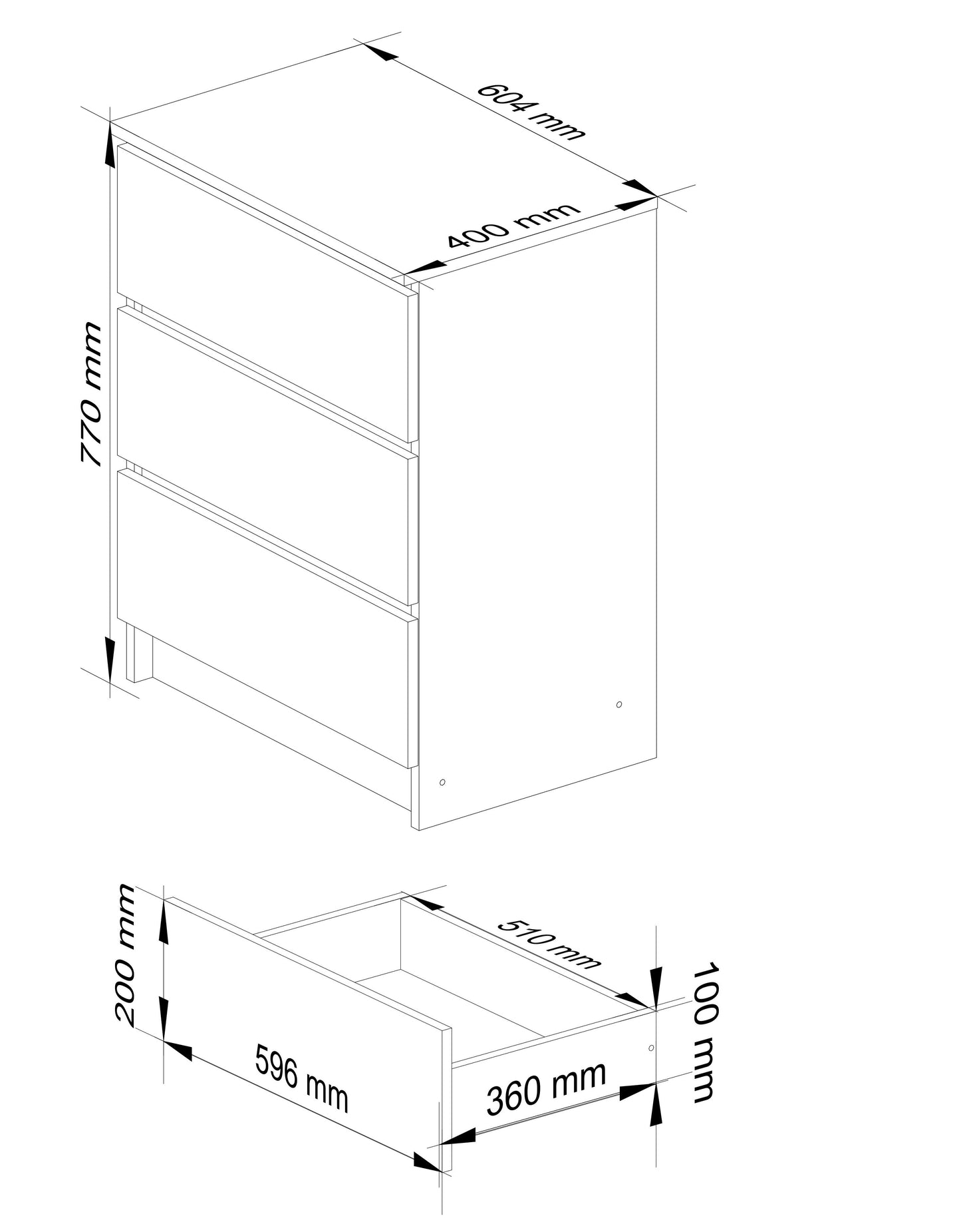 Commode 3 tiroirs blanche façade bois Chêne Sonoma 60x40x77 Cm