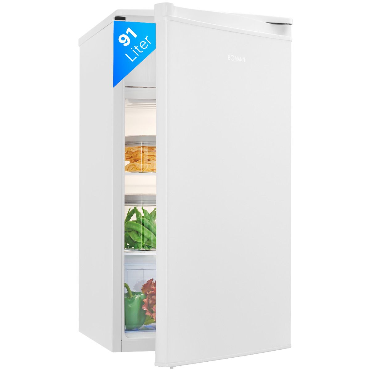 Réfrigérateur Bomann KS 7349, 91 L, 2 étagere en verre, éclairage intérieur LED, bac à légumes, blanc