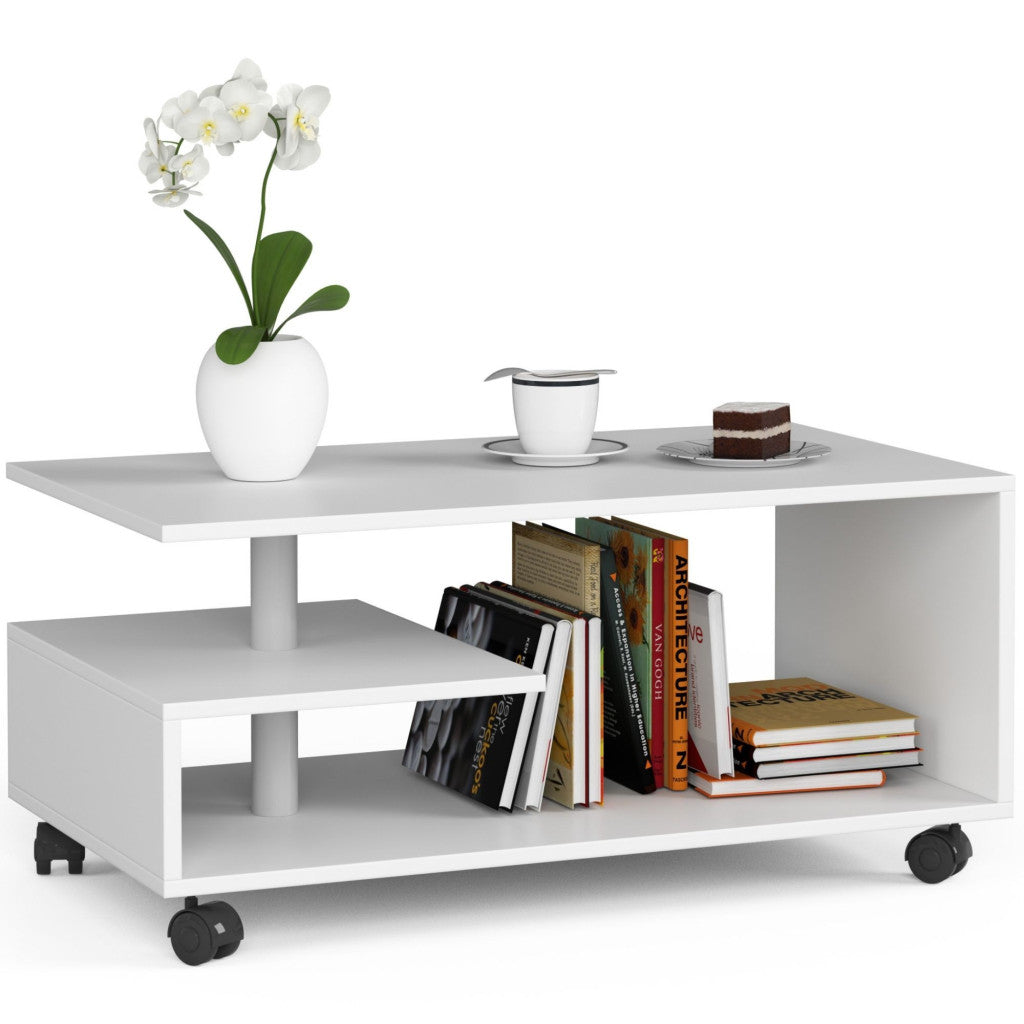 Table basse sur roulettes blanche 90x51x40 cm