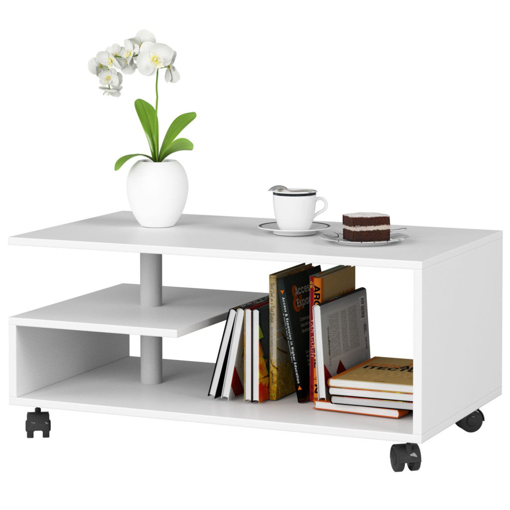 Table basse sur roulettes blanche 90x51x40 cm
