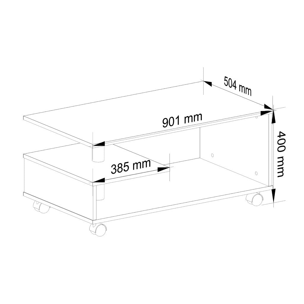 Table basse sur roulettes blanche 90x51x40 cm