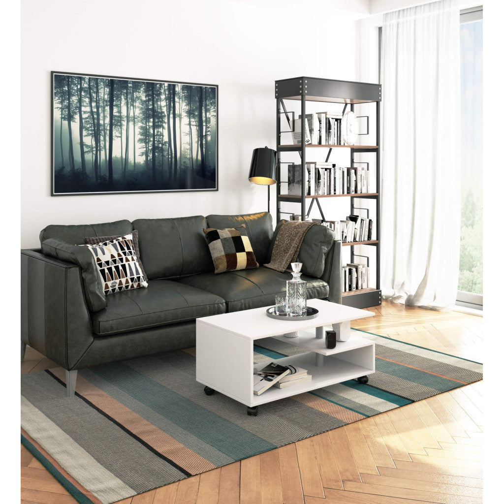 Table basse sur roulettes blanche 90x51x40 cm