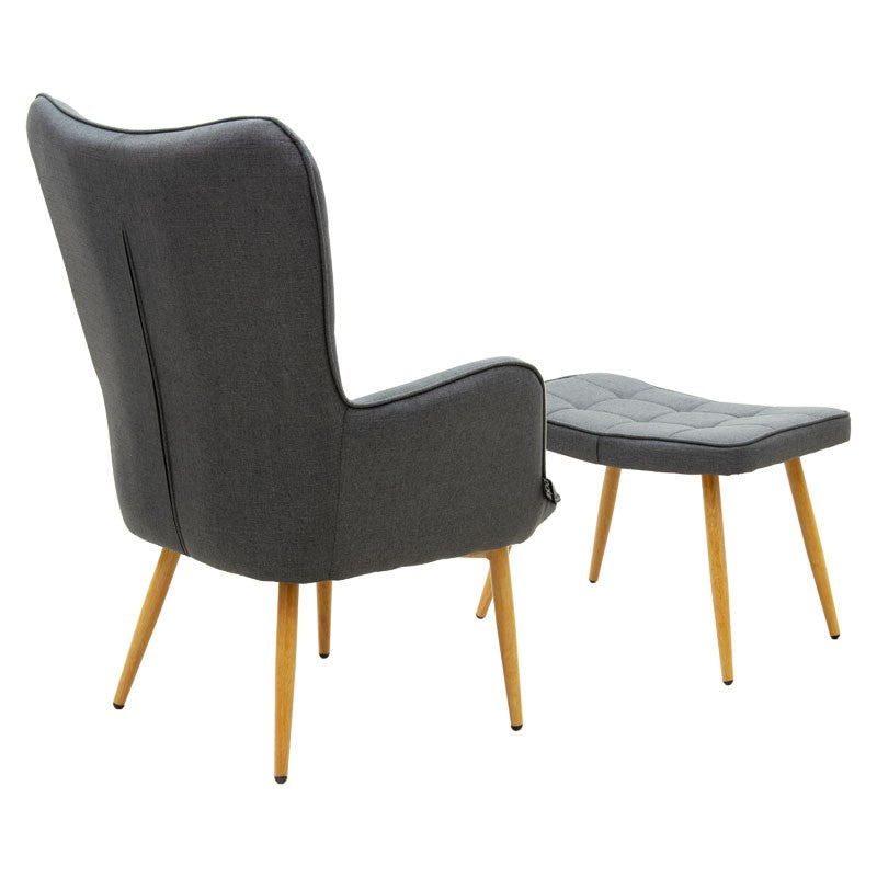 Fauteuil Maddison avec repose-pieds-coussin anthracite-tissu naturel 68x72x98cm