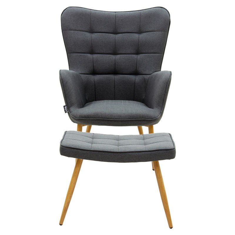 Fauteuil Maddison avec repose-pieds-coussin anthracite-tissu naturel 68x72x98cm