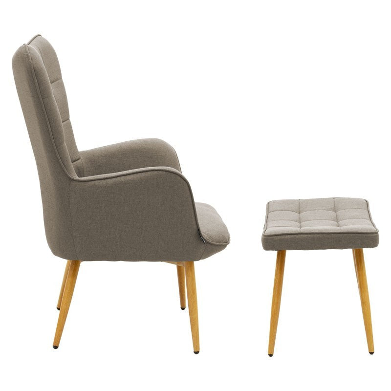 Fauteuil Maddison avec repose-pieds-coussin tissu beige-naturel 69x74x98cm