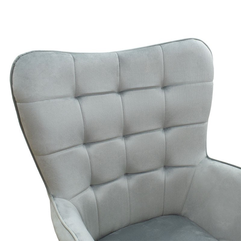 Fauteuil Maddison avec repose-pieds-coussin velours gris-naturel 68x72x98cm