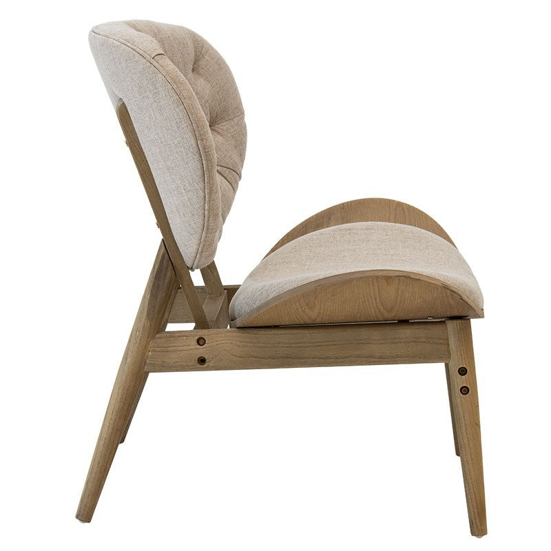 Fauteuil relax Udalle bois massif noyer-tissu beige-marron 77x70x82cm