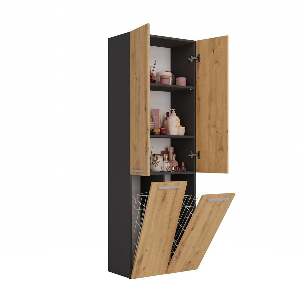 Meuble salle de bain armoire haute 174x30x60 cm anthracite
