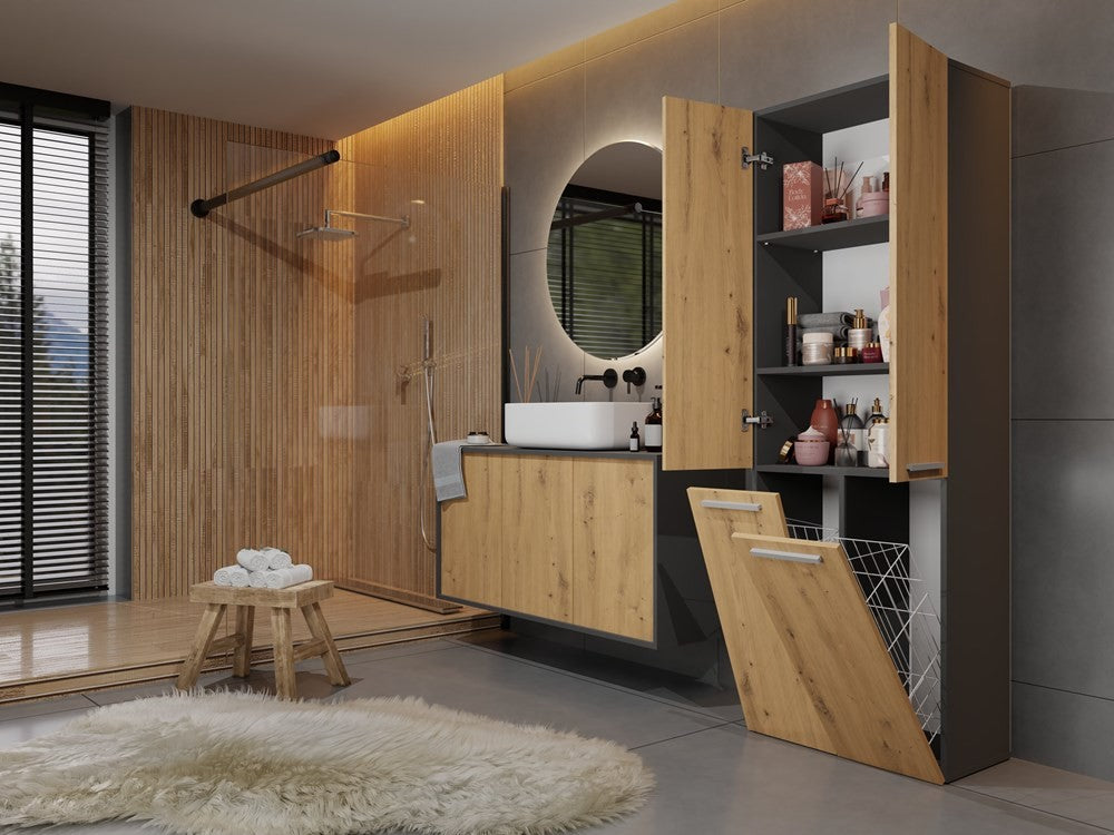 Meuble salle de bain armoire haute 174x30x60 cm anthracite