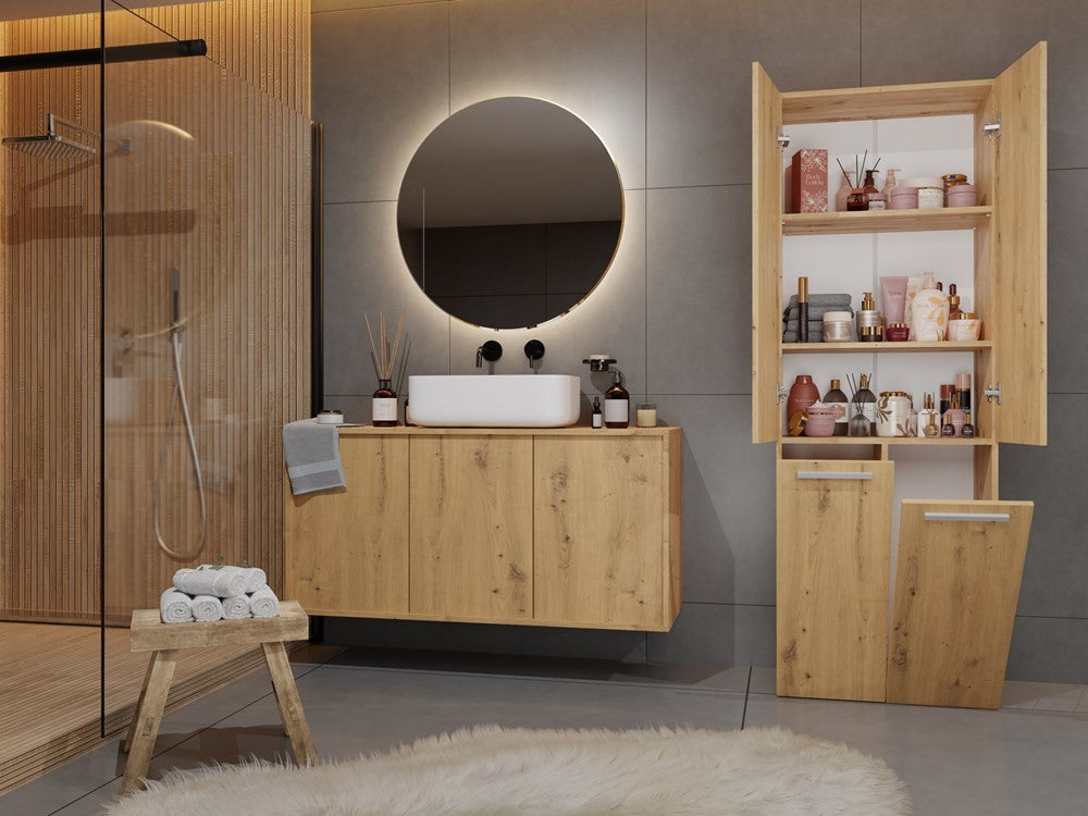 Meuble salle de bain armoire haute 174x30x60 cm bois artisan