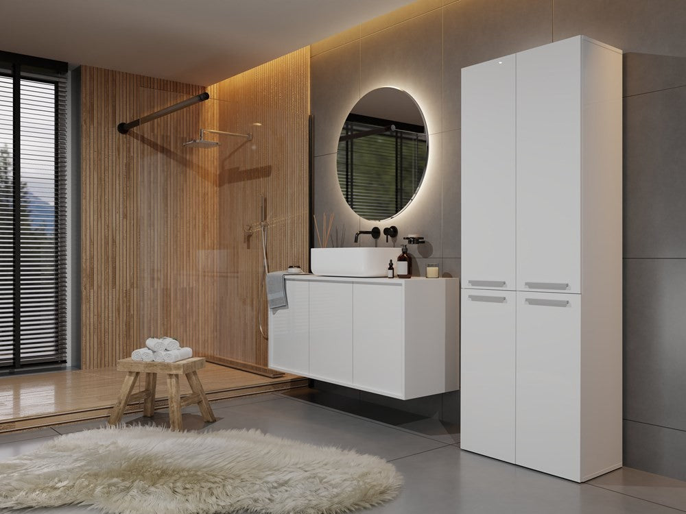 Meuble salle de bain armoire haute 174x30x60 cm bois blanc