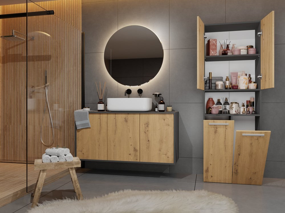 Meuble salle de bain armoire haute 174x30x60 cm bois anthracite