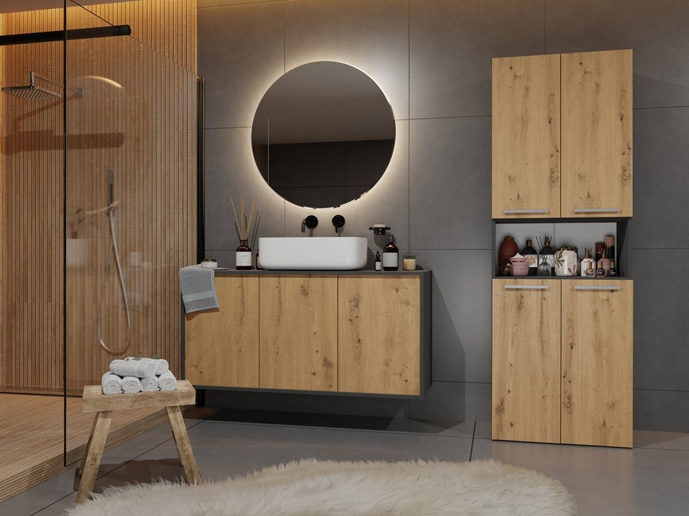 Meuble salle de bain armoire haute 174x30x60 cm bois anthracite