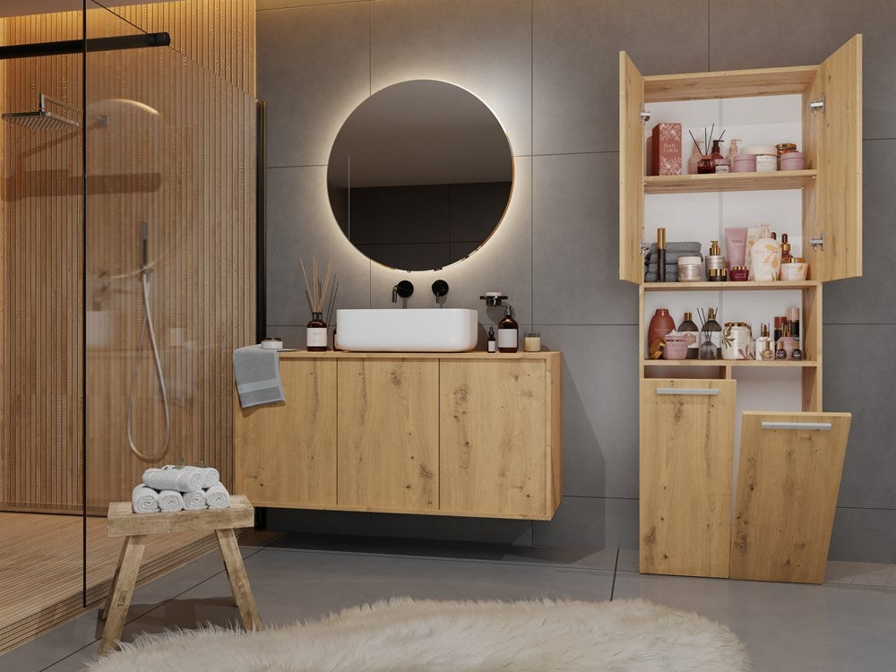 Meuble salle de bain armoire haute 174x30x60 cm bois artisan