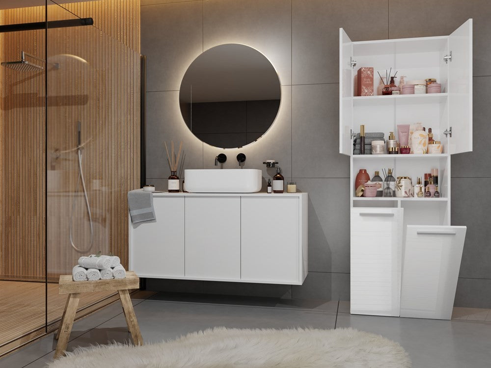 Meuble salle de bain armoire haute 174x30x60 cm blanc brillant