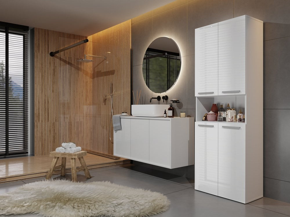 Meuble salle de bain armoire haute 174x30x60 cm blanc brillant