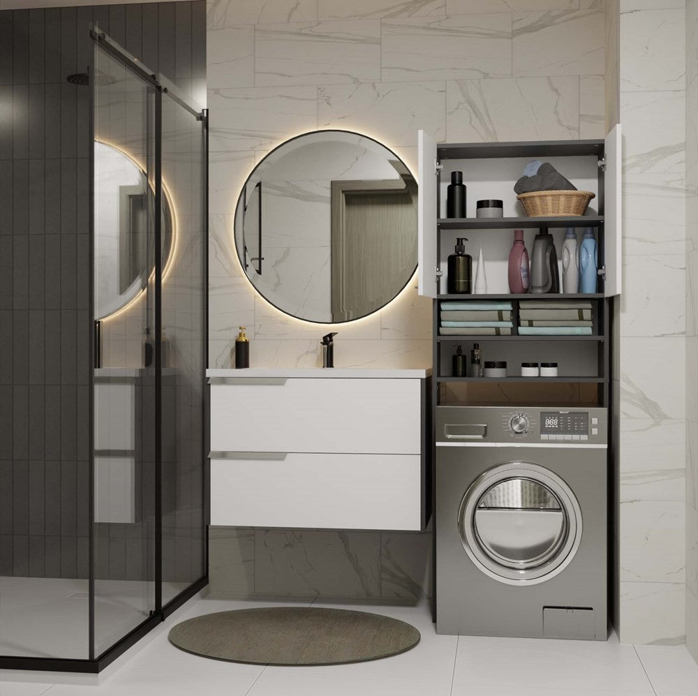 Meuble pour machine à laver anthracite blanc étagère 180X64X30 cm