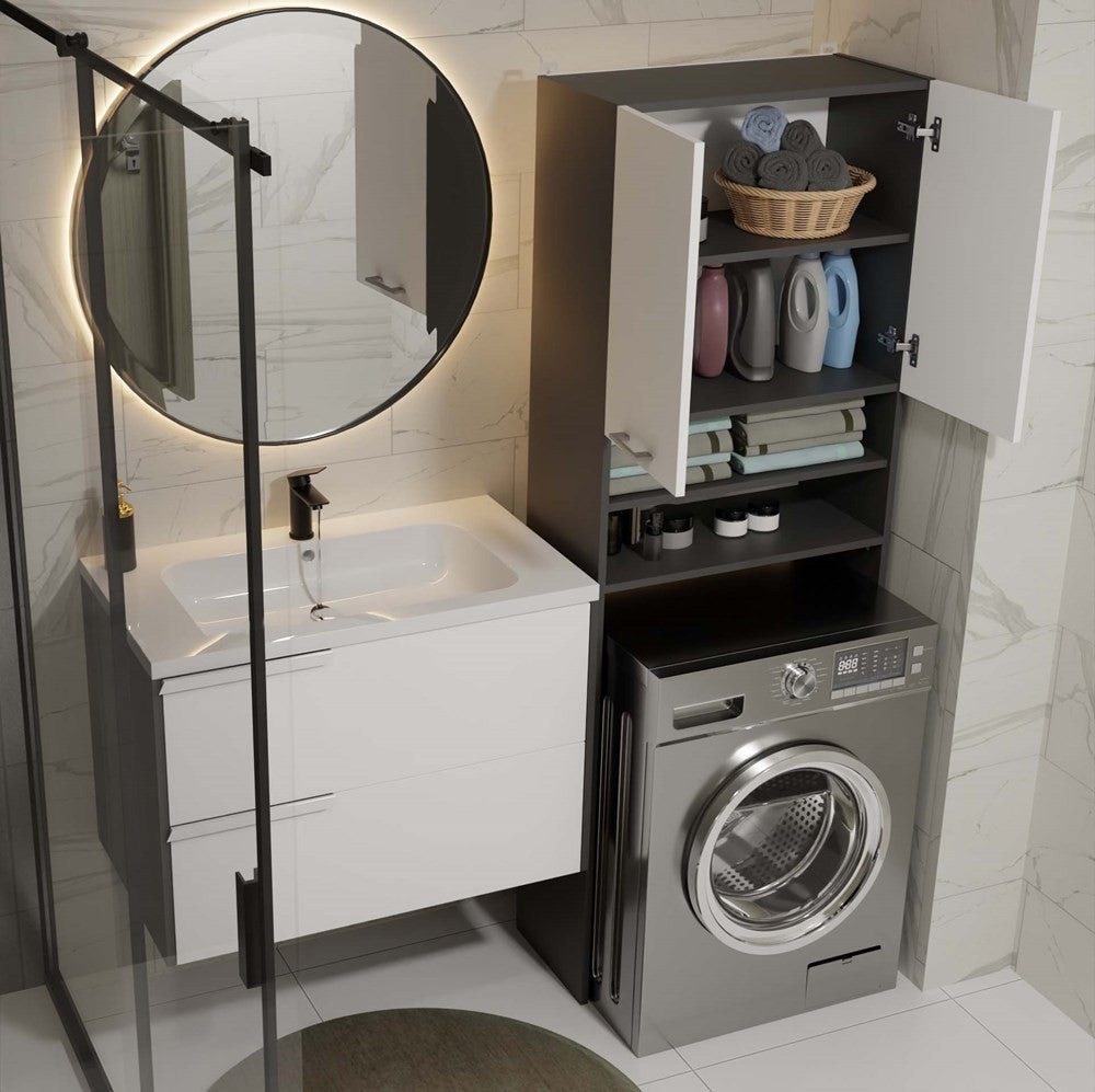Meuble pour machine à laver anthracite blanc étagère 180X64X30 cm