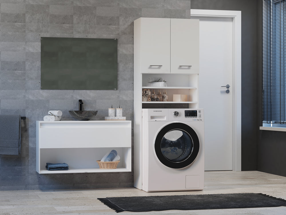 Meuble pour machine a laver 2 portes 4 étagères 180X30X64 cm blanc