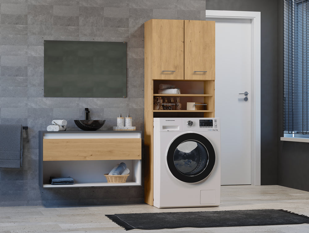 Meuble pour machine a laver 2 portes 4 étagères 180X30X64 cm bois artisan